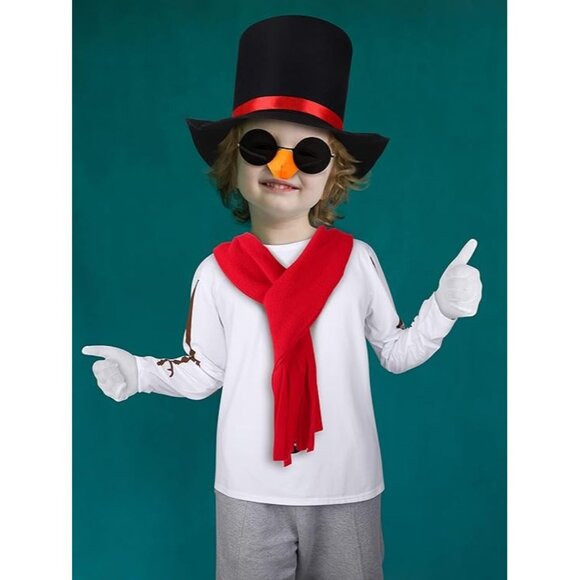 SOMSOC Kids Snowman Costume Shirt Hat with Band Carrot Nose Glasses Scarf Gloves - Picture 4 of 16